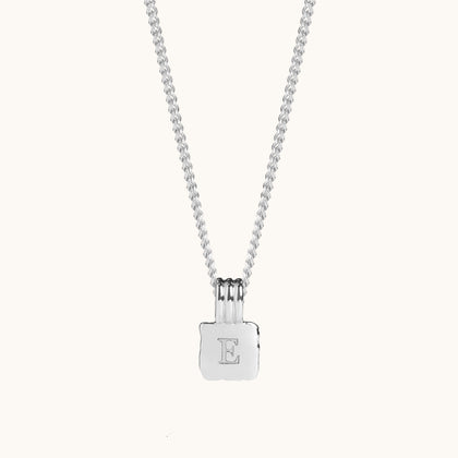 Mini Initial Square Charm Necklace Silver